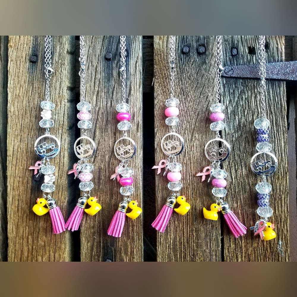 Breast cancer awareness rearview mirror charms